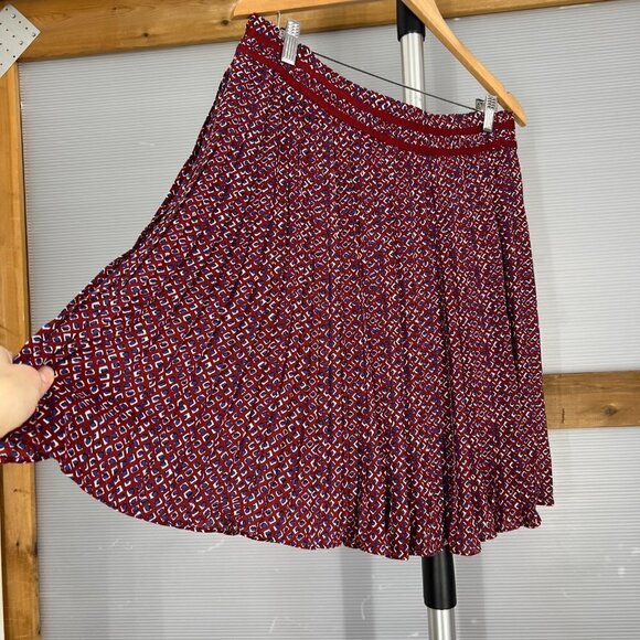 Banana Republic Diamond Pleated Lined Knee Length Skirt Red Blue White Sz 10 - Picture 2 of 14
